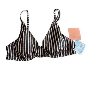 Shade & Shore NWT Women’s Black and Cream Striped Underwire Swim Top Size 36C